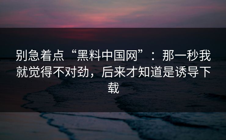 别急着点“黑料中国网”：那一秒我就觉得不对劲，后来才知道是诱导下载