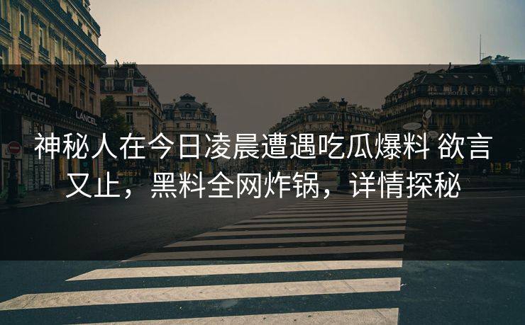 神秘人在今日凌晨遭遇吃瓜爆料 欲言又止,黑料全网炸锅,详情探秘 神秘人在今日凌晨遭遇吃瓜爆料 欲言又止,黑料全网炸锅,详情探秘