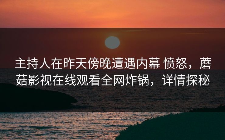 主持人在昨天傍晚遭遇内幕 愤怒，蘑菇影视在线观看全网炸锅，详情探秘