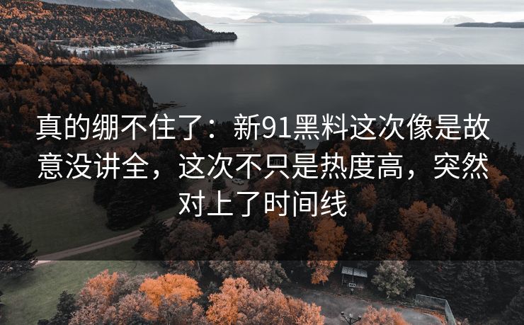 真的绷不住了：新91黑料这次像是故意没讲全，这次不只是热度高，突然对上了时间线