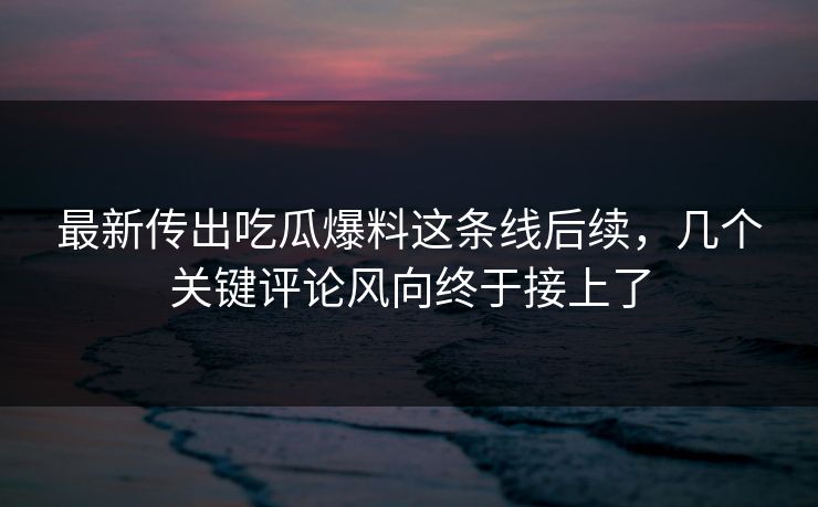 最新传出吃瓜爆料这条线后续，几个关键评论风向终于接上了