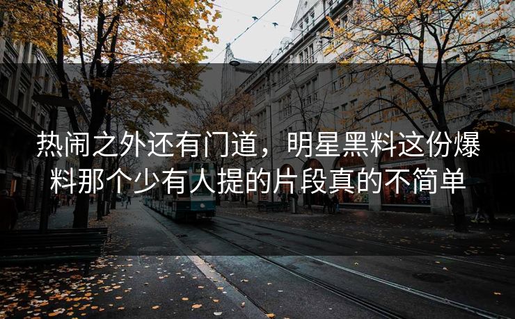 热闹之外还有门道，明星黑料这份爆料那个少有人提的片段真的不简单